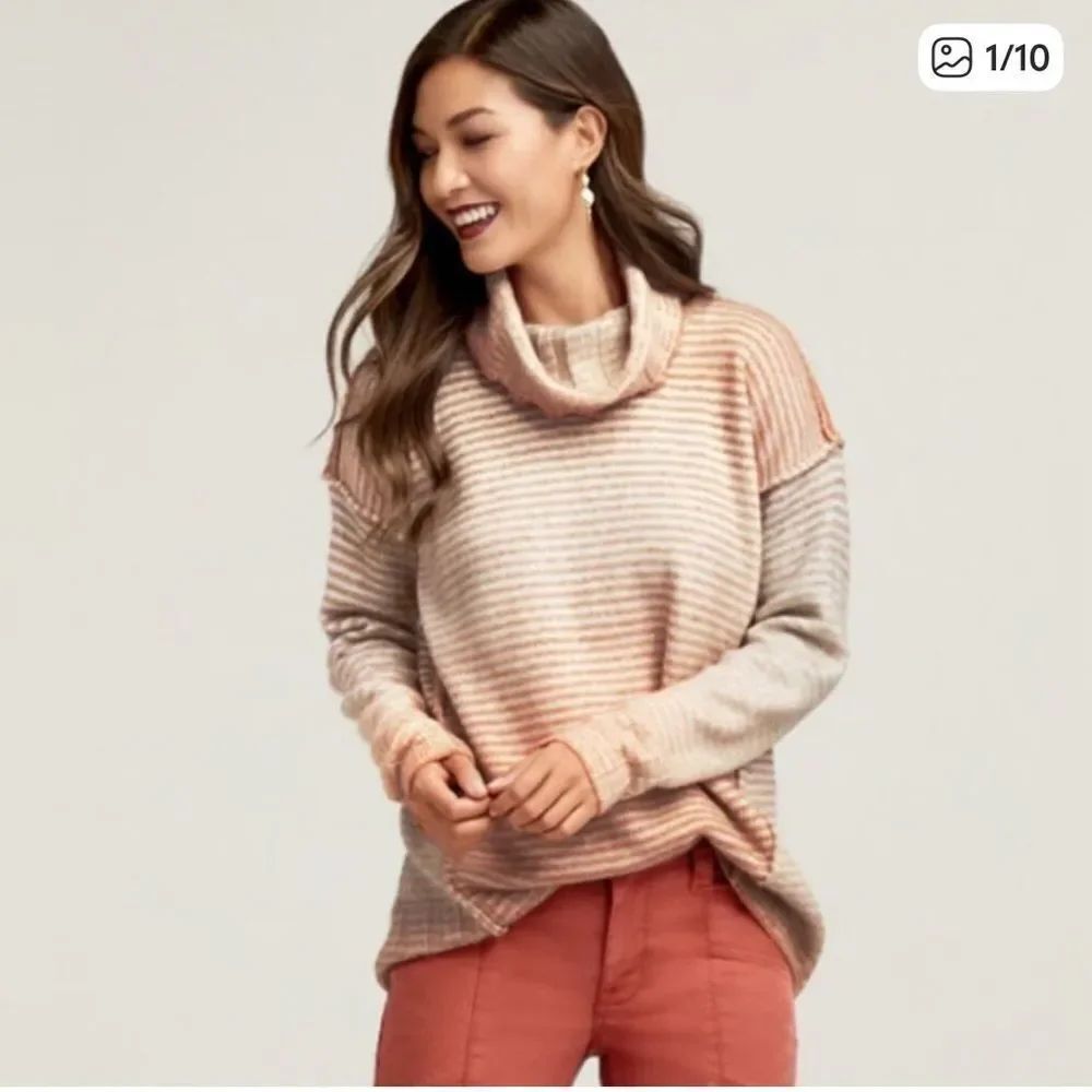 Cabi Ombre Orange Striped Cowl Neck Pullover Sweater Large